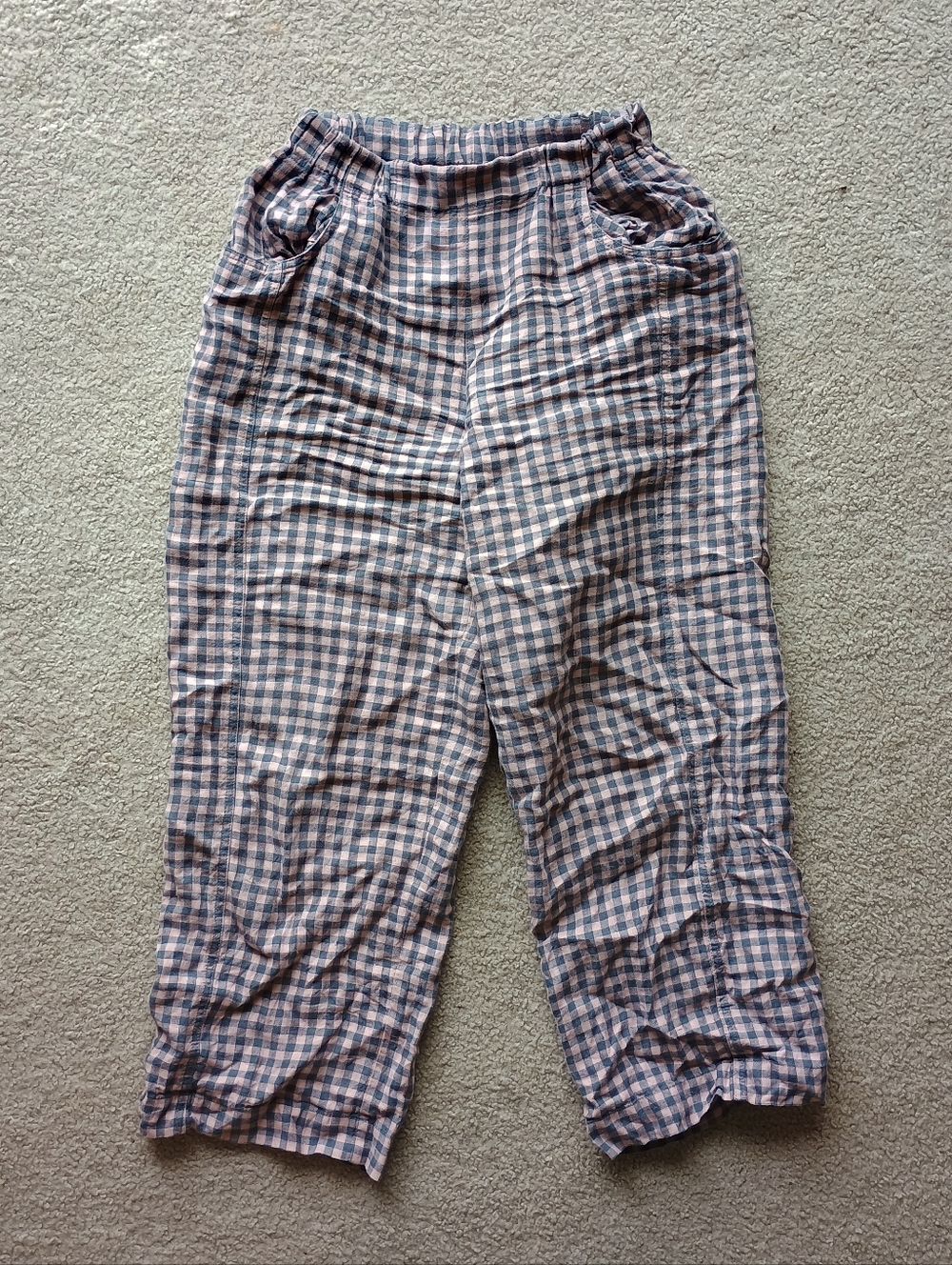 notPERFECTLINEN HIDA Casual Checkered Pull-On Pants - Blue & Pink